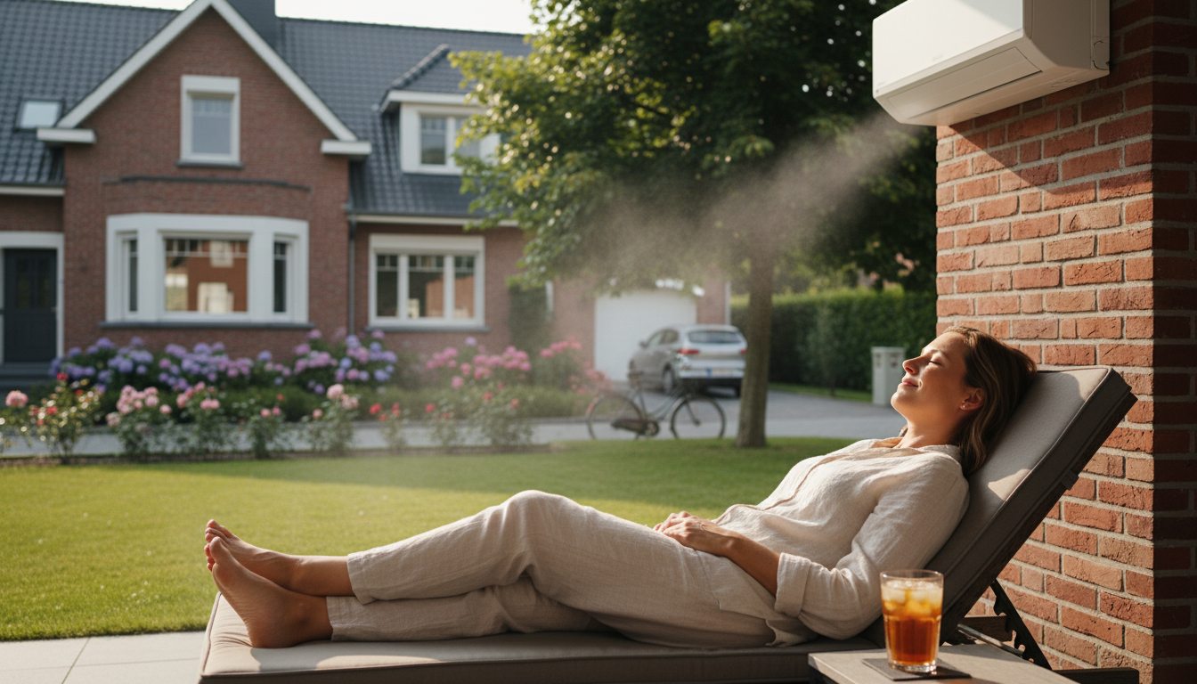 Airconditioning installatie bij bakstenen woning in Vlaanderen