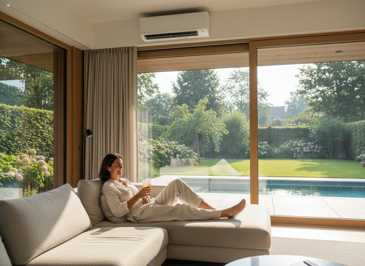 Airconditioning installatie bij bakstenen woning in Vlaanderen