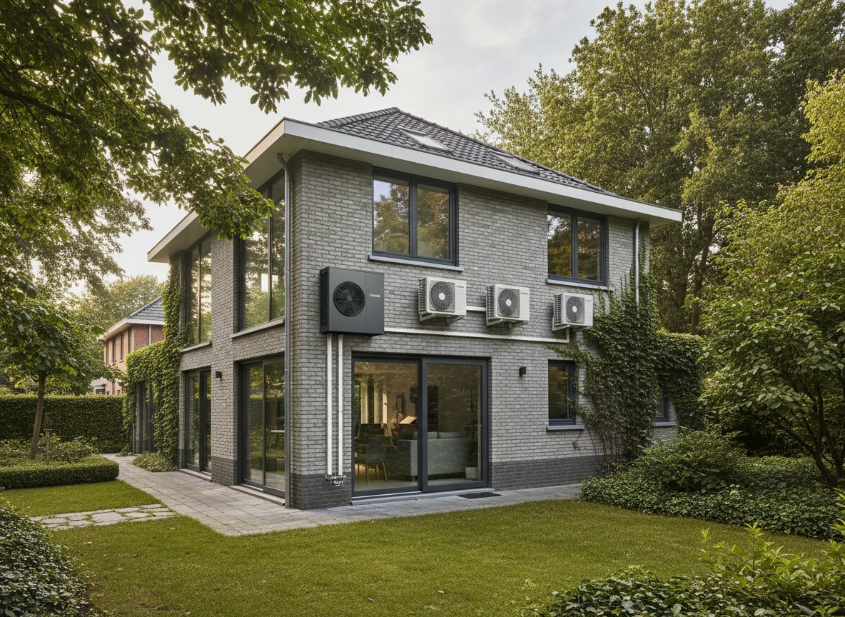 Airconditioning installatie bij bakstenen woning in Vlaanderen