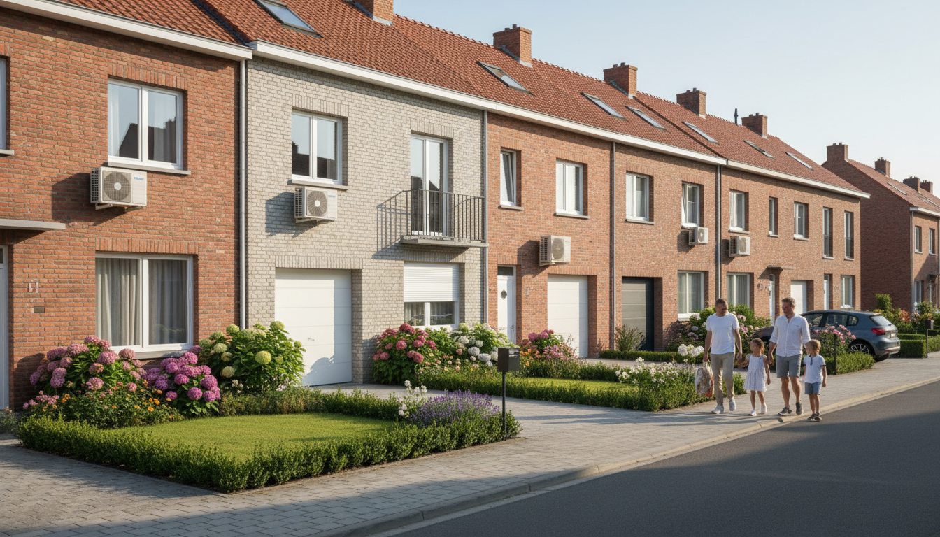 Airconditioning installatie bij bakstenen woning in Vlaanderen